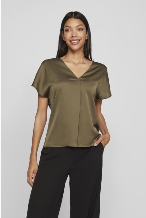 Vila viellette v-neck s/s satin top - no