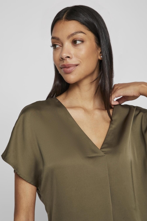 Vila viellette v-neck s/s satin top - no