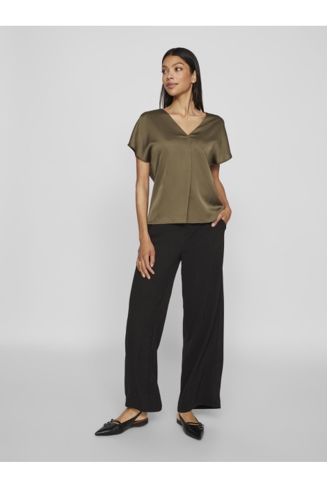 Vila viellette v-neck s/s satin top - no