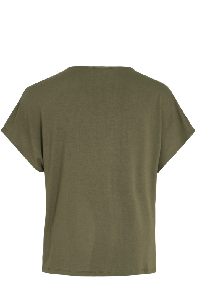 VIELLETTE V-NECK S/S SATIN TOP - NO 14089239 DUSTY OLIVE