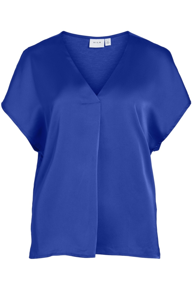 VIELLETTE V-NECK S/S SATIN TOP - NO 14089239 Mazarine Blue