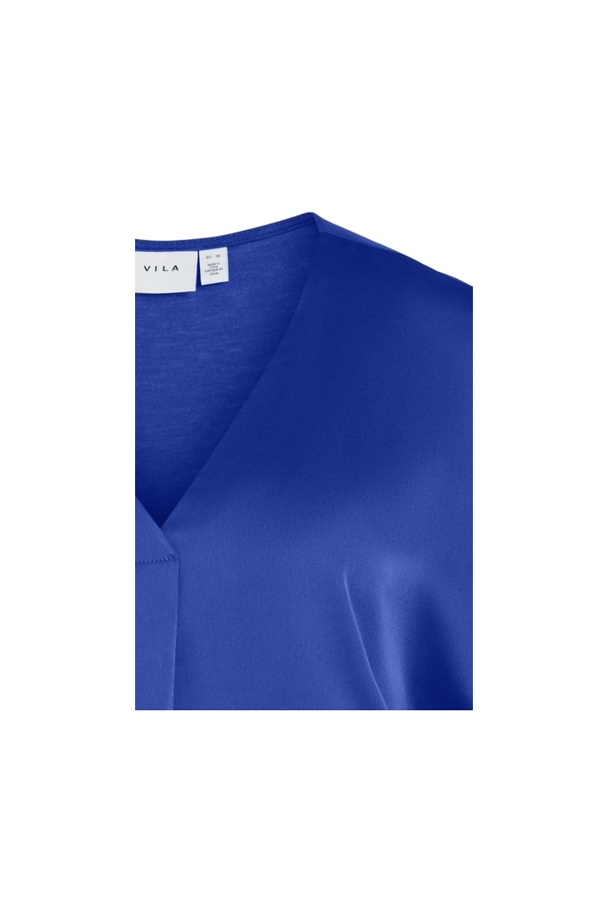 VIELLETTE V-NECK S/S SATIN TOP - NO 14089239 Mazarine Blue