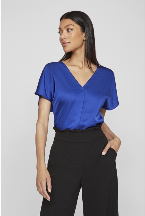 Vila viellette v-neck s/s satin top - no