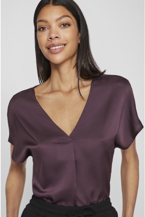 Vila viellette v-neck s/s satin top - no