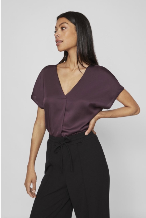 Vila viellette v-neck s/s satin top - no