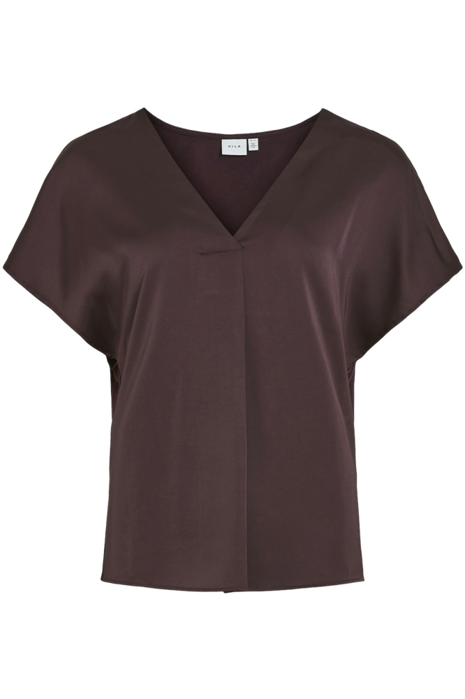 VIELLETTE V-NECK S/S SATIN TOP - NO 14089239 PLUM PERFECT