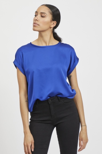 Vila T-shirt VIELLETTE S/S SATIN TOP - NOOS 14059563 Mazarine Blue