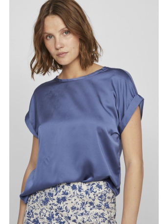 Vila T-shirt VIELLETTE S/S SATIN TOP - NOOS 14059563 BIJOU BLUE