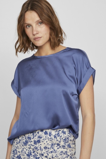 Vila T-shirt VIELLETTE S/S SATIN TOP - NOOS 14059563 BIJOU BLUE