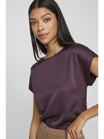 Vila T-shirt VIELLETTE S/S SATIN TOP - NOOS 14059563 PLUM PERFECT