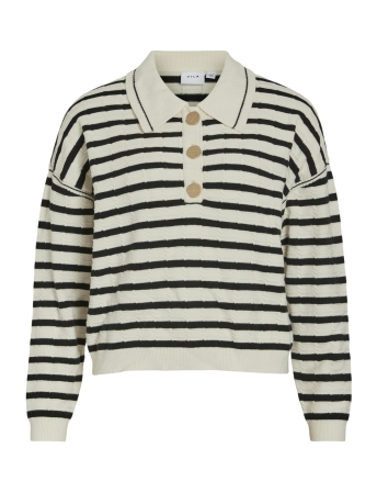 Vila Trui VIMALFINE L/S POLO KNIT TOP 14101208 BIRCH/BLACK