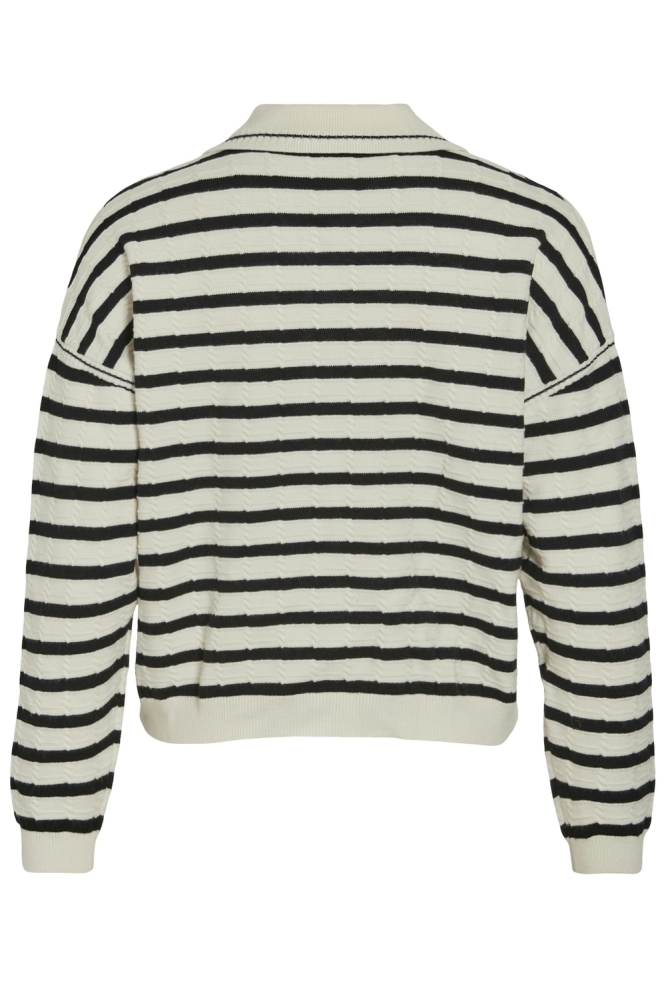 VIMALFINE L/S POLO KNIT TOP 14101208 BIRCH/BLACK