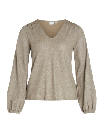 Vila T-shirt VISHINEA V-NECK L/S TOP 14100734 SAVANNAH TAN/SILVER