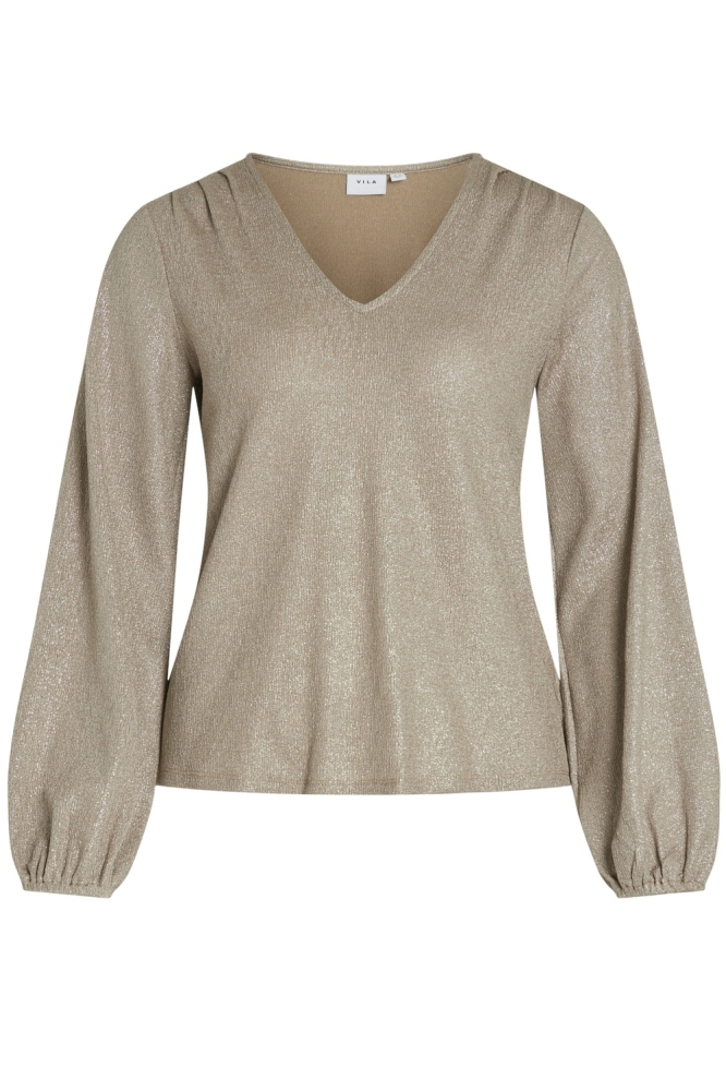 VISHINEA V-NECK L/S TOP 14100734 SAVANNAH TAN/SILVER