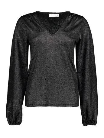 Vila T-shirt VISHINEA V-NECK L/S TOP 14100734 BLACK BEAUTY/SILVER