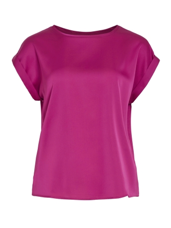 Vila T-shirt VIELLETTE S/S SATIN TOP - NOOS 14059563 Festival Fuchsia