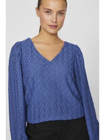 Vila T-shirt VIFERYA V-NECK L/S TOP/R/BF 14099604 BIJOU BLUE