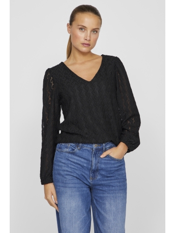 Vila T-shirt VIFERYA V-NECK L/S TOP/R/BF 14099604 BLACK BEAUTY