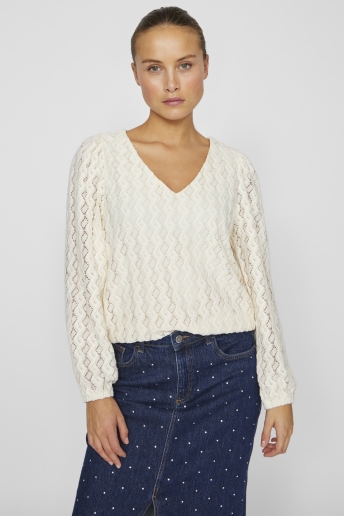 Vila T-shirt VIFERYA V-NECK L/S TOP/R/BF 14099604 BIRCH