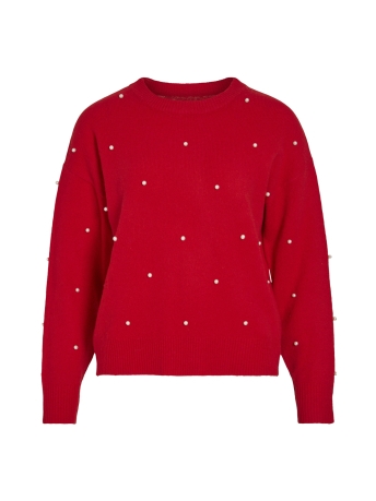 Vila Trui VISPARK L/S KNIT PEARL PULLOVER/KA 14104596 POPPY RED/PEARLS