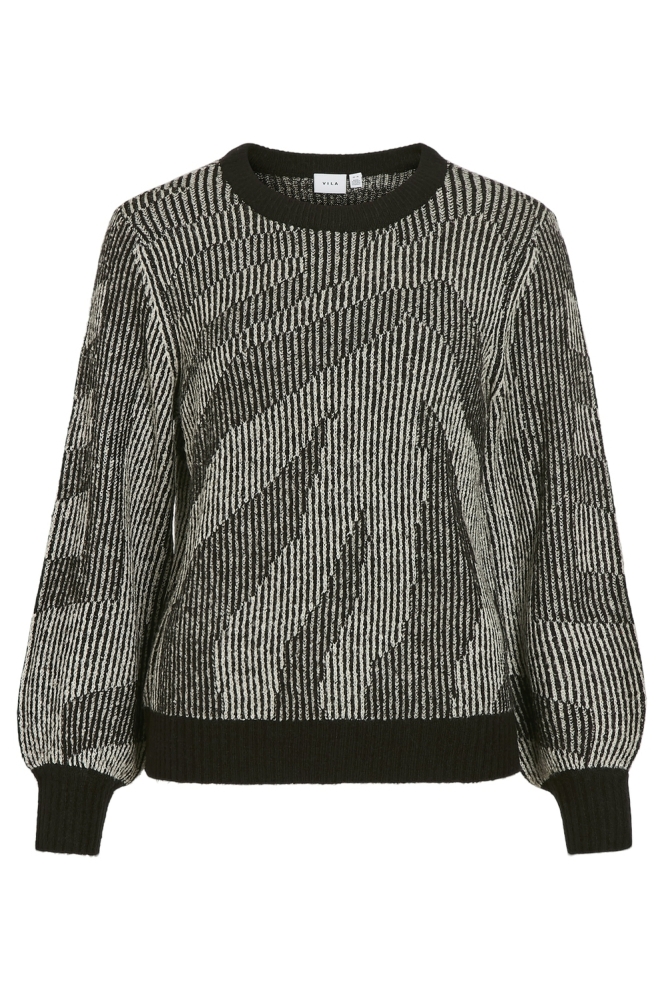 VIPINNA L/S O-NECK JACQUARD KNIT TO 14102210 BLACK/BIRCH