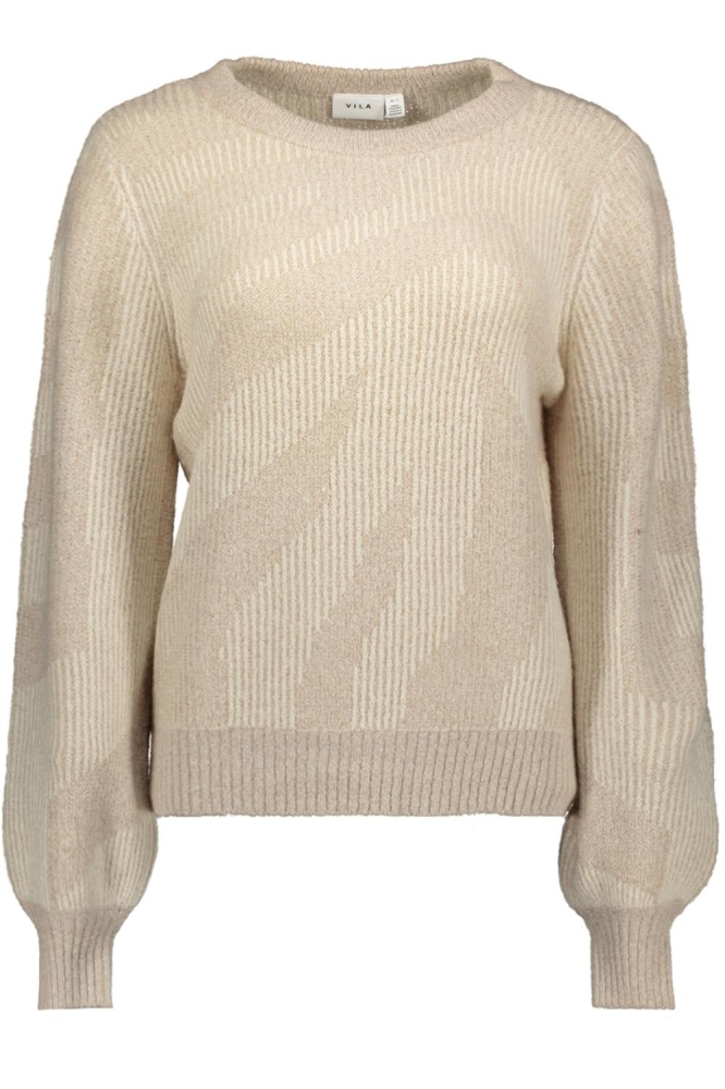 VIPINNA L/S O-NECK JACQUARD KNIT TO 14102210 NATURAL MELANGE/BIRCH