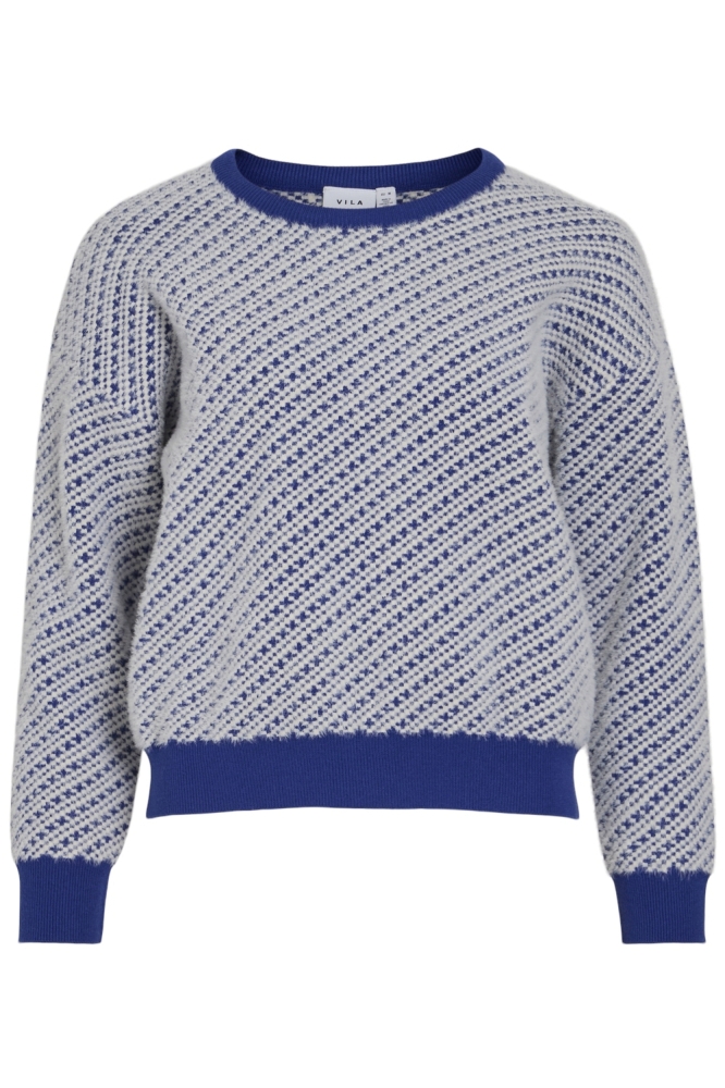 VIASHLEY O-NECK L/S JACQUARD KNIT T 14102590 Mazarine Blue/BIRCH