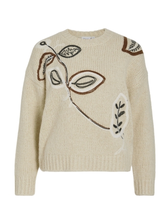 Vila Trui VIBRIDA O-NECK L/S EMBROIDERY KNIT 14098817 BIRCH/SCARAB