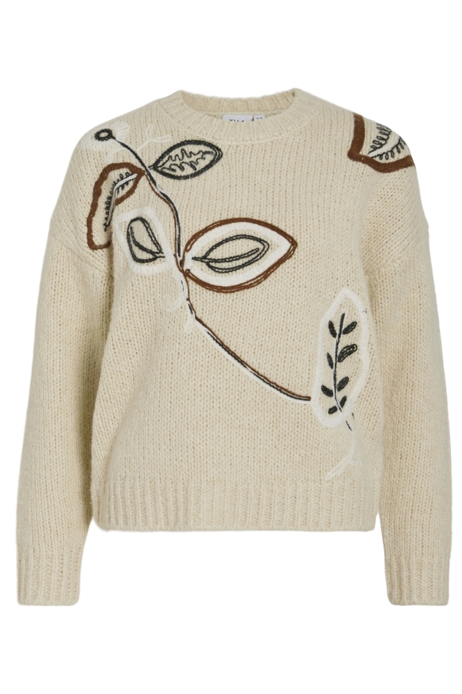 VIBRIDA O-NECK L/S EMBROIDERY KNIT 14098817 BIRCH/SCARAB