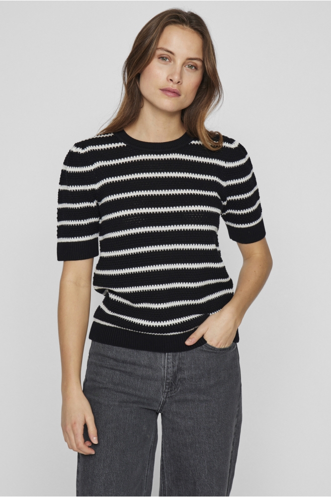 VIDALO O-NECK S/S STRIPE KNIT-NOOS 14106601 Black/WHITE ALYS