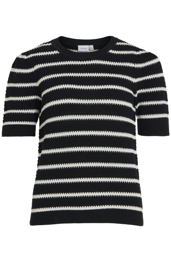 VIDALO O-NECK S/S STRIPE KNIT-NOOS 14106601 Black/WHITE ALYS