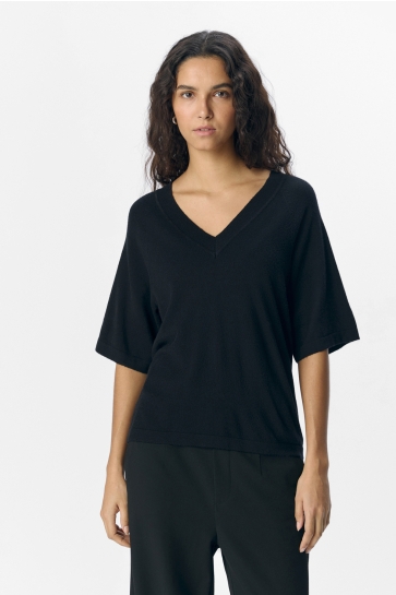 Object Trui OBJTHESS 2/4 LO V-NECK KNIT TOP NOO 23045806 BLACK