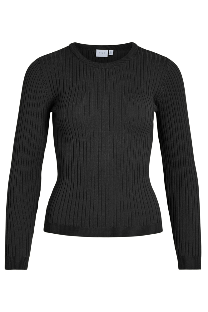 VIMULLIE L/S O-NECK RIB KNIT TOP/PB 14103412 BLACK BEAUTY