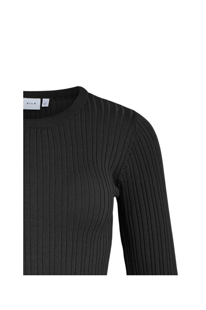 VIMULLIE L/S O-NECK RIB KNIT TOP/PB 14103412 BLACK BEAUTY