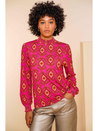 Geisha T-shirt TOP MET IKAT PRINT 42666 20 Fuchsia/Camel