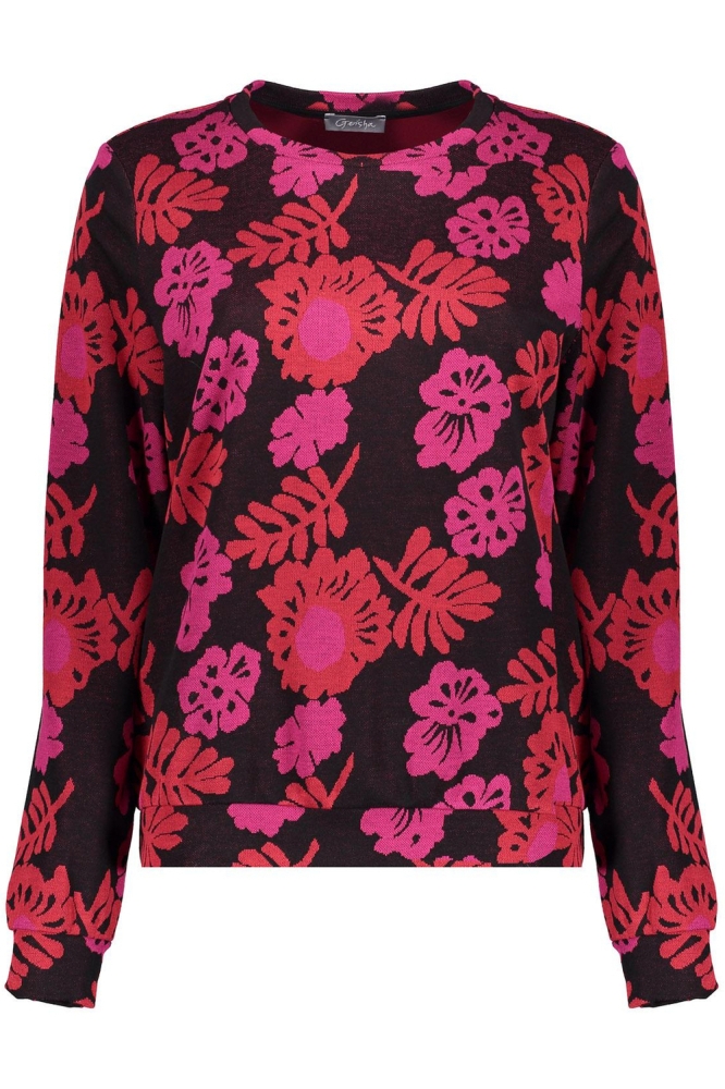 TSHIRT MET LANGE MOUWEN M43890 70 000999 BLACK/RED/FUCHSIA