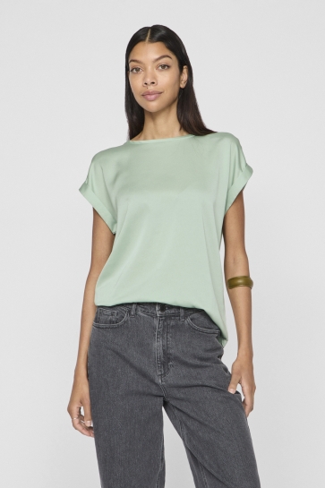 Vila T-shirt VIELLETTE S/S SATIN TOP - NOOS 14059563 SILT GREEN