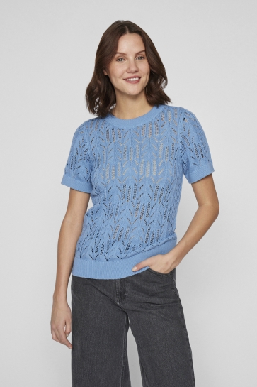 Vila T-shirt VICOTTI S/S O-NECK KNIT TOP - NOOS 14102700 BLISSFUL BLUE