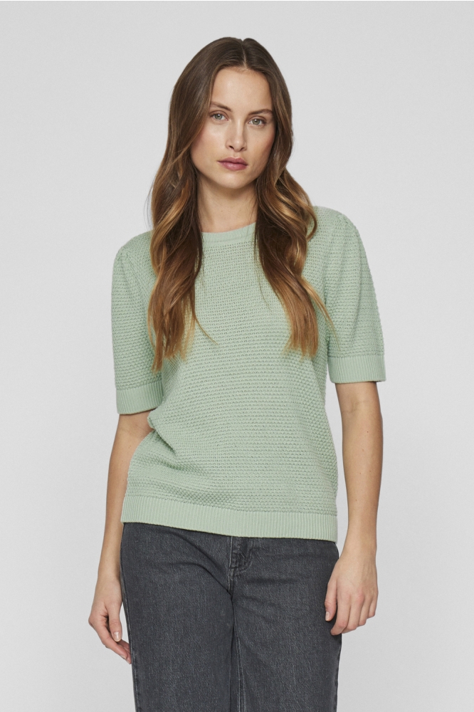 VIDALO O-NECK S/S KNIT TOP - NOOS 14084421 SILT GREEN