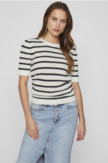 Vila T-shirt VIDALO O-NECK S/S STRIPE KNIT-NOOS 14106601 WHITE ALYSSUM