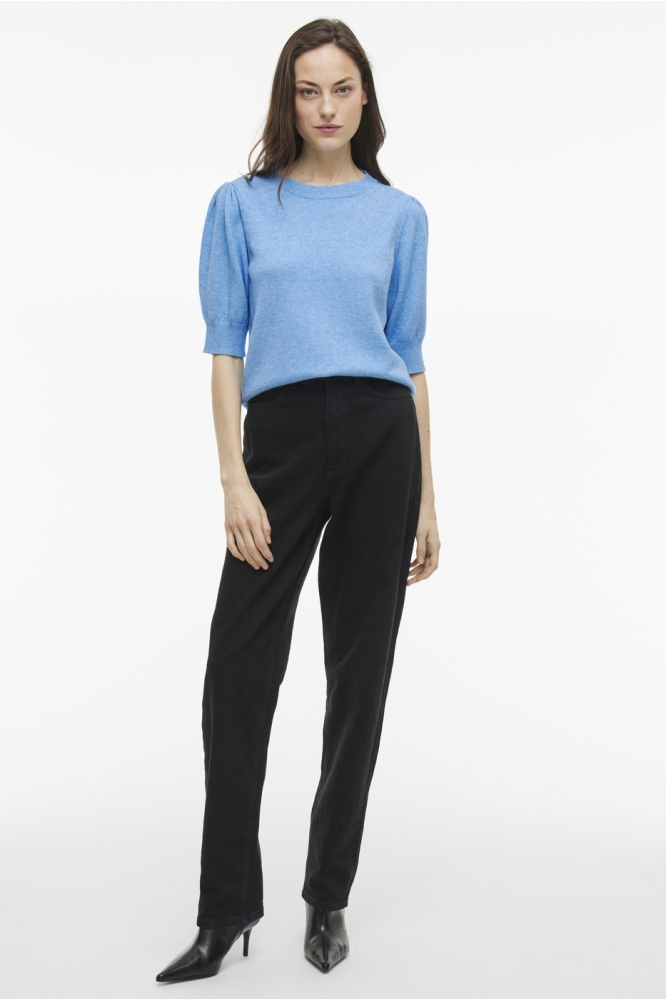 VIRIL 2/4 SLEEVE O-NECK KNIT TOP - 14105306 BLISSFUL BLUE/LIGHT MELANGE