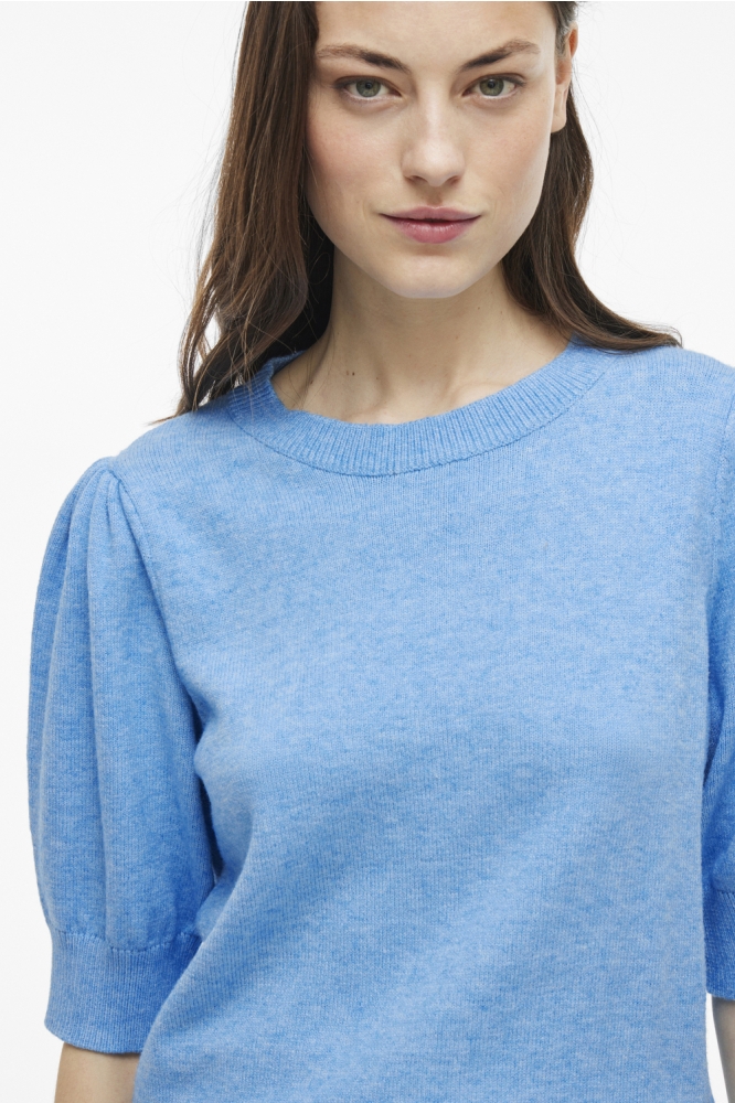 VIRIL 2/4 SLEEVE O-NECK KNIT TOP - 14105306 BLISSFUL BLUE/LIGHT MELANGE