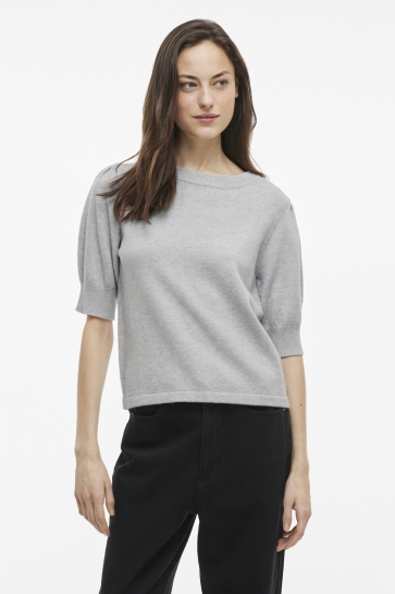 Vila Trui VIRIL 2/4 SLEEVE O-NECK KNIT TOP - 14105306 LIGHT GREY MELANGE