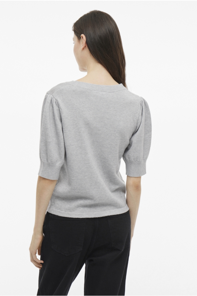 VIRIL 2/4 SLEEVE O-NECK KNIT TOP - 14105306 LIGHT GREY MELANGE