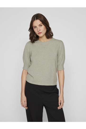 Vila Trui VIRIL 2/4 SLEEVE O-NECK KNIT TOP - 14105306 OIL GREEN/MELANGE