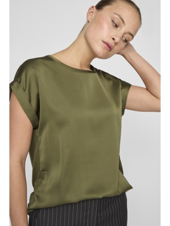 Vila T-shirt VIELLETTE S/S SATIN TOP - NOOS 14059563 CAPULET OLIVE