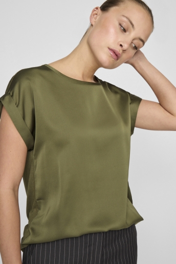 Vila T-shirt VIELLETTE S/S SATIN TOP - NOOS 14059563 CAPULET OLIVE