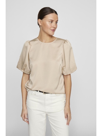 Vila T-shirt VIELLETTE 2/4 SATIN PUFF TOP - NOOS 14107986 CEMENT