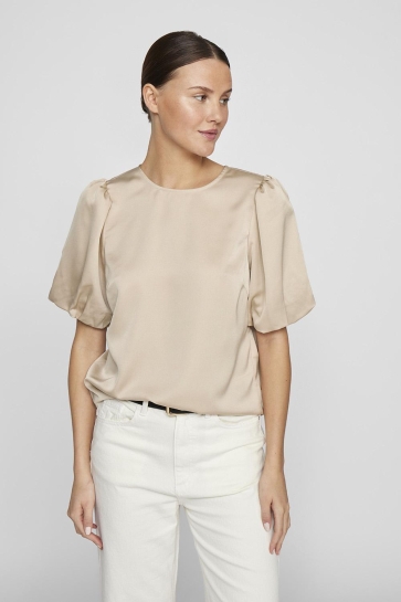 Vila T-shirt VIELLETTE 2/4 SATIN PUFF TOP - NOOS 14107986 CEMENT