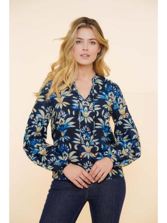 Geisha Blouse TOP MET TYE DIE BLOEMENPRINT 43957 20 000675 NAVY/APRICOT